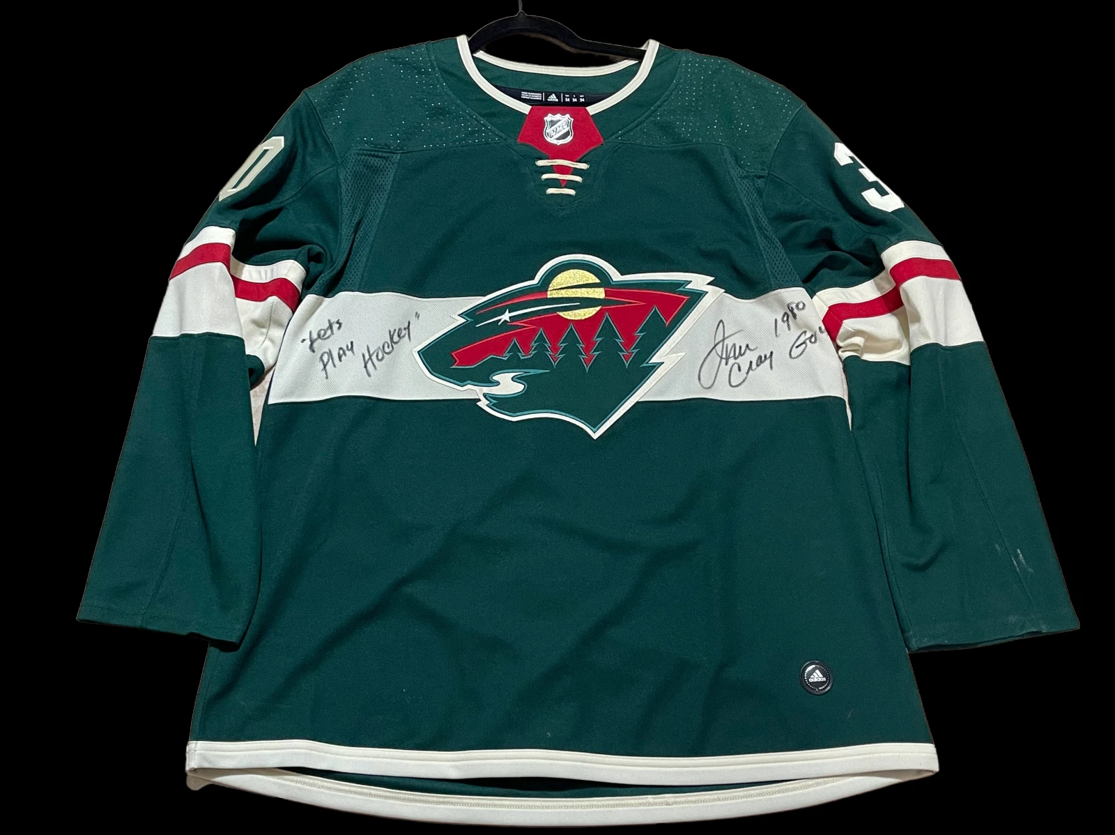 Jim Craig Zach Parise 2018-19 Minnesota Wild Team 27 Signed Autograph Jersey JSA
