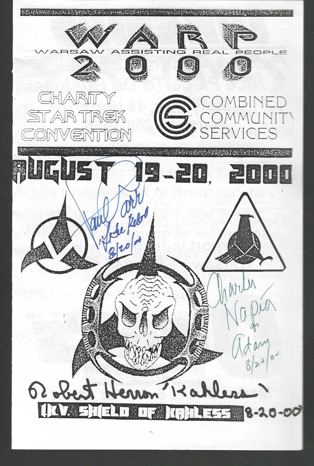 Bob Herron Paul Carr & Charles Napier Signed Star Trek Convention Program JSA
