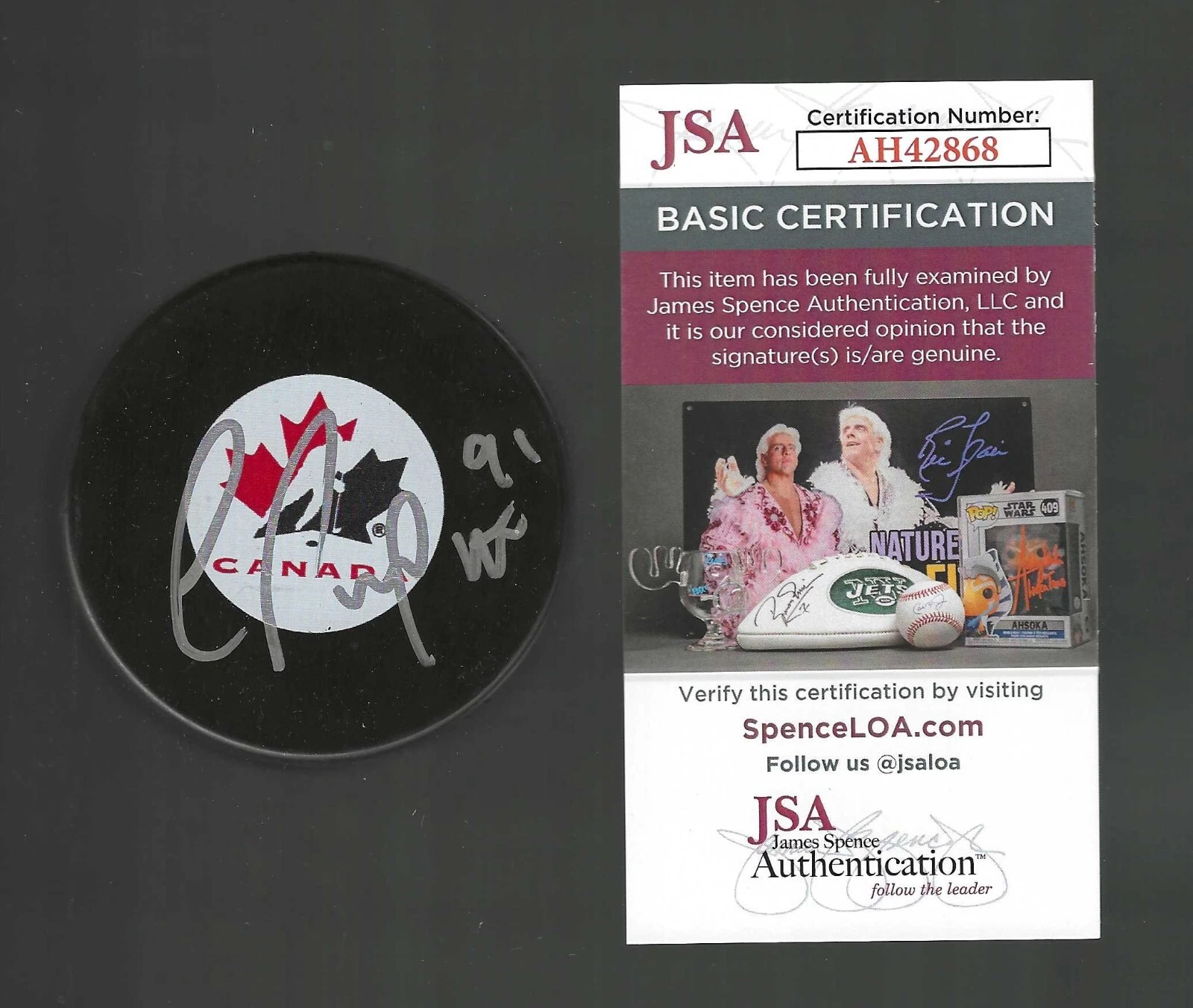 Cole Perfetti Signed Team Canada Hockey Puck Winnipeg Jets JSA COA
