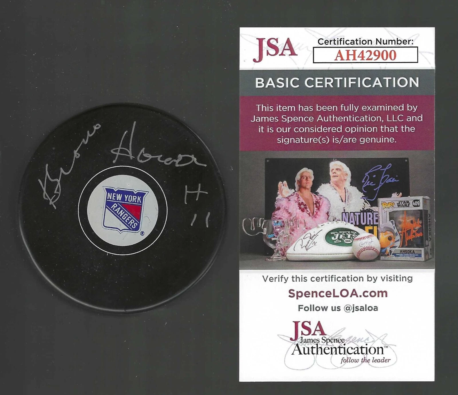Bronco Horvath Signed New York Rangers Puck JSA COA

