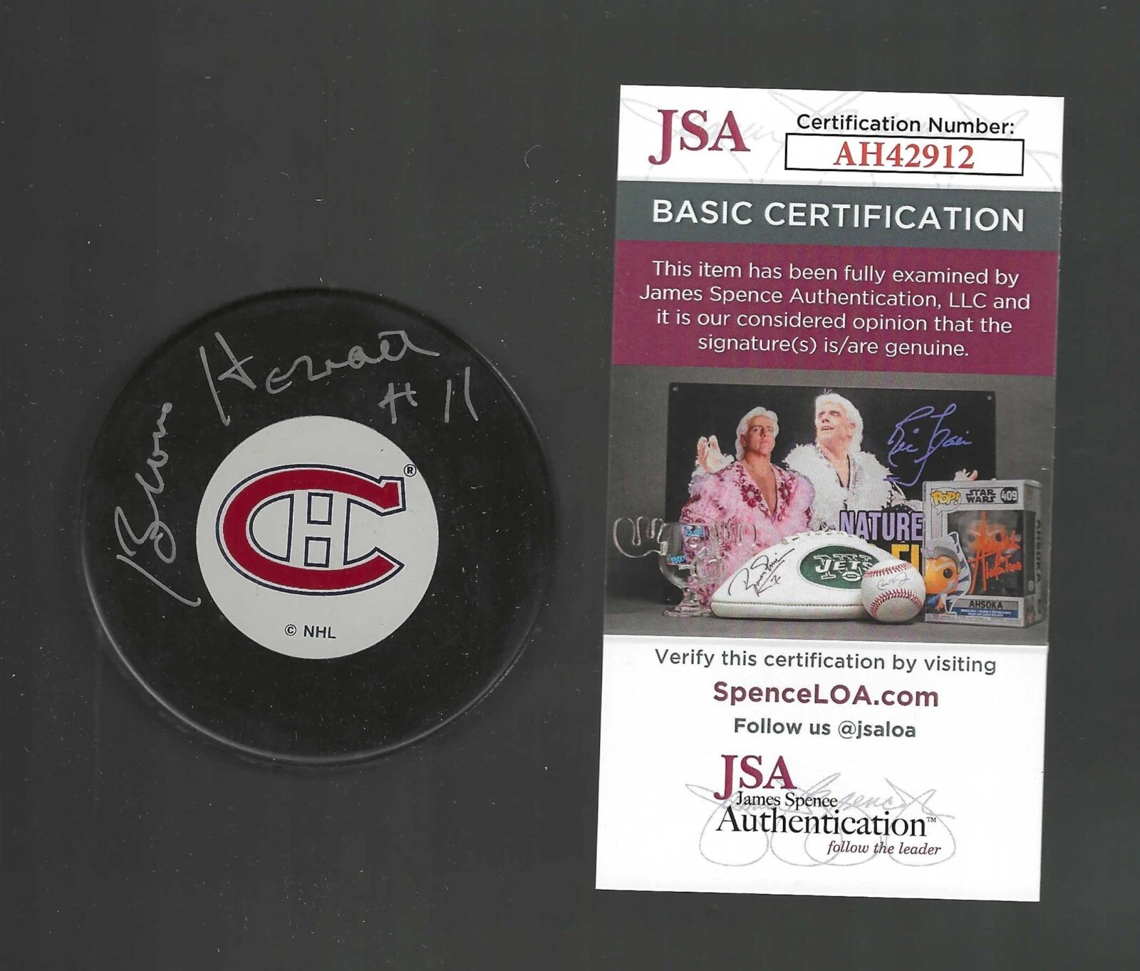 Bronco Horvath Signed Montreal Canadiens Puck JSA COA
