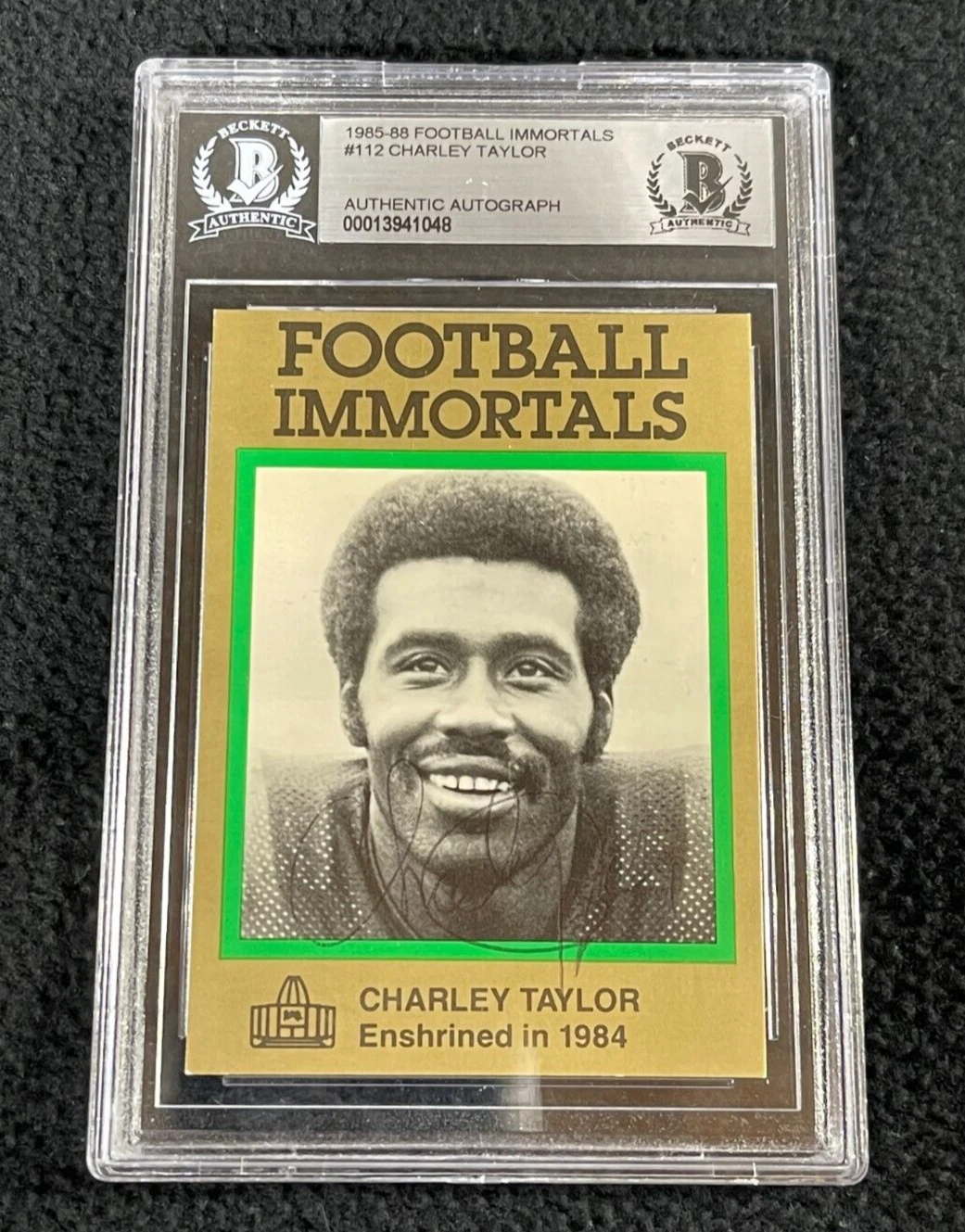 Charley Taylor Signed Football Immortals Card #112 Beckett Certified Redskins

