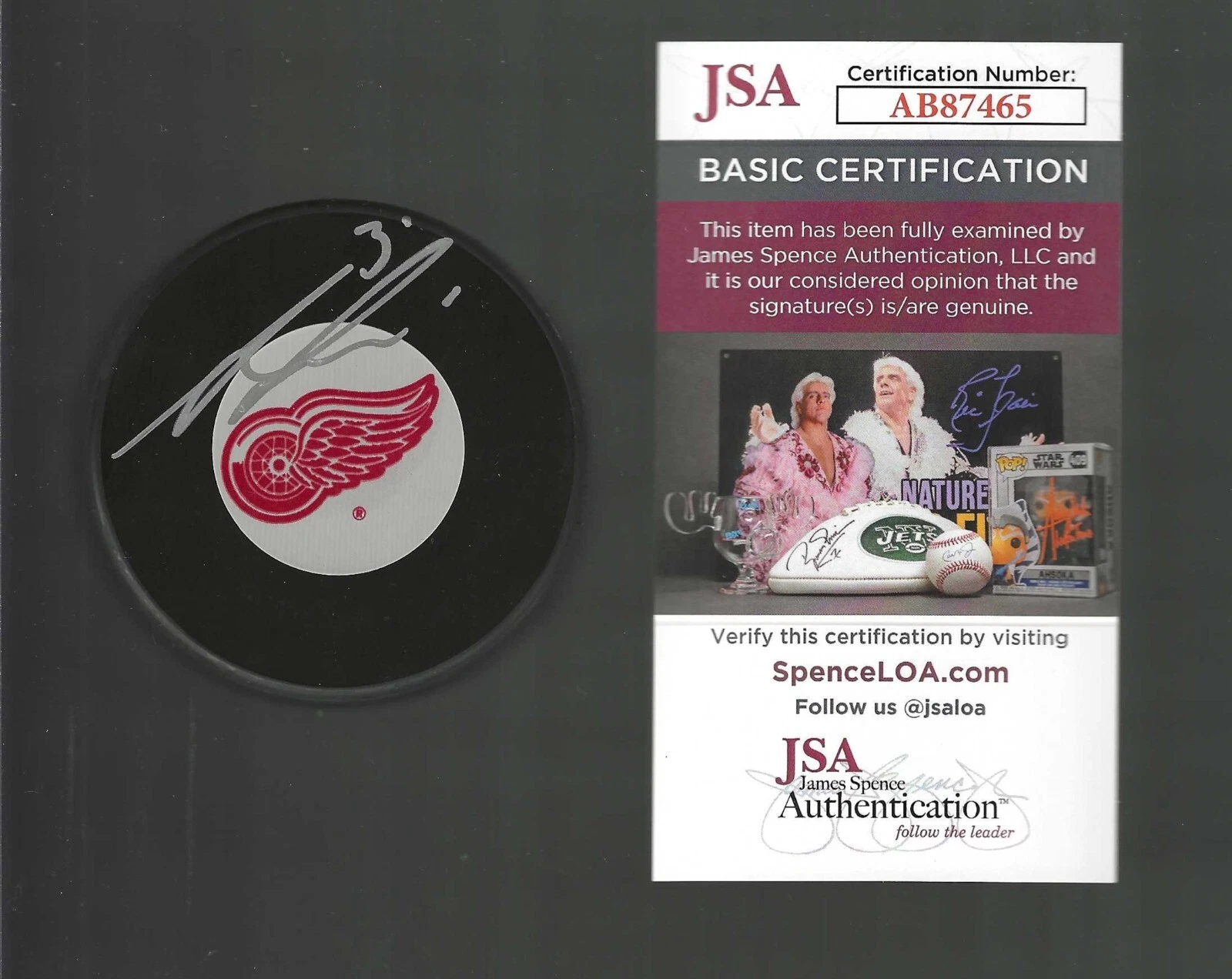 Andreas Lilja Signed Detroit Red Wings Puck JSA COA
