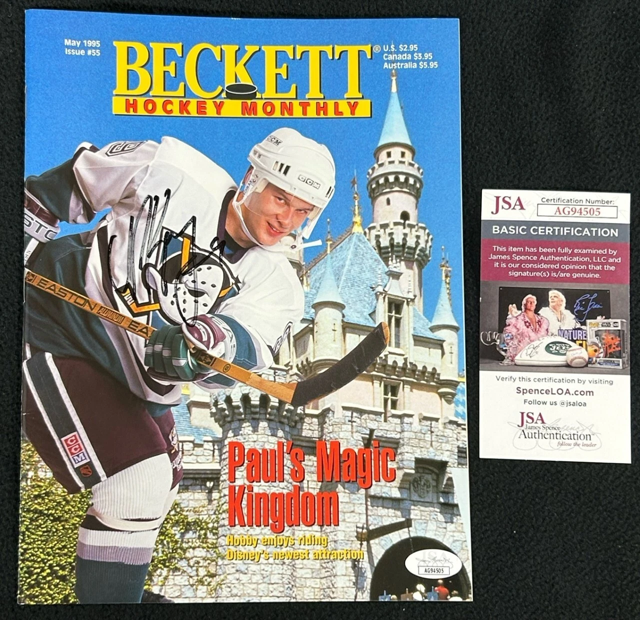 Paul Kariya Signed 1995 Beckett Hockey Magazine JSA COA Anaheim Mighty Ducks
