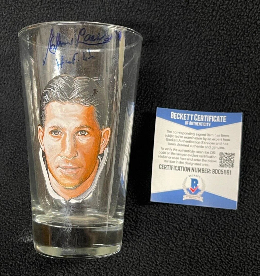 Elmer Lach Signed Painted Montreal Canadiens Pint Glass Beckett COA
