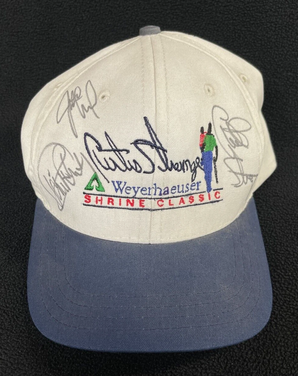 Curtis Strange Justin Leonard & David Feherty Signed Hat Beckett COA
