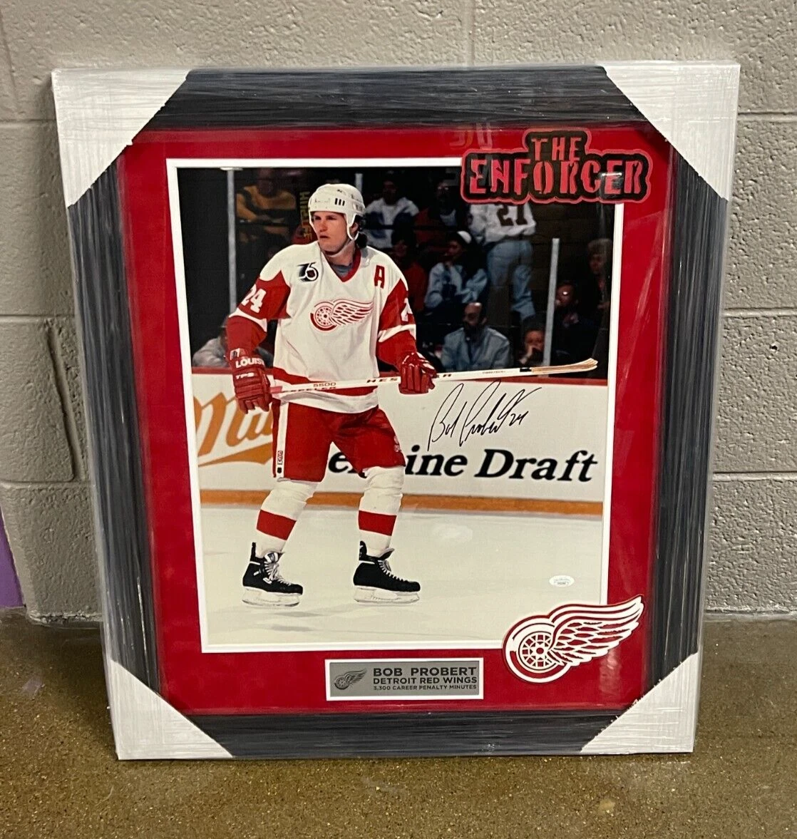 Bob Probert Signed Framed Detroit Red Wings 16x20 Photo JSA COA
