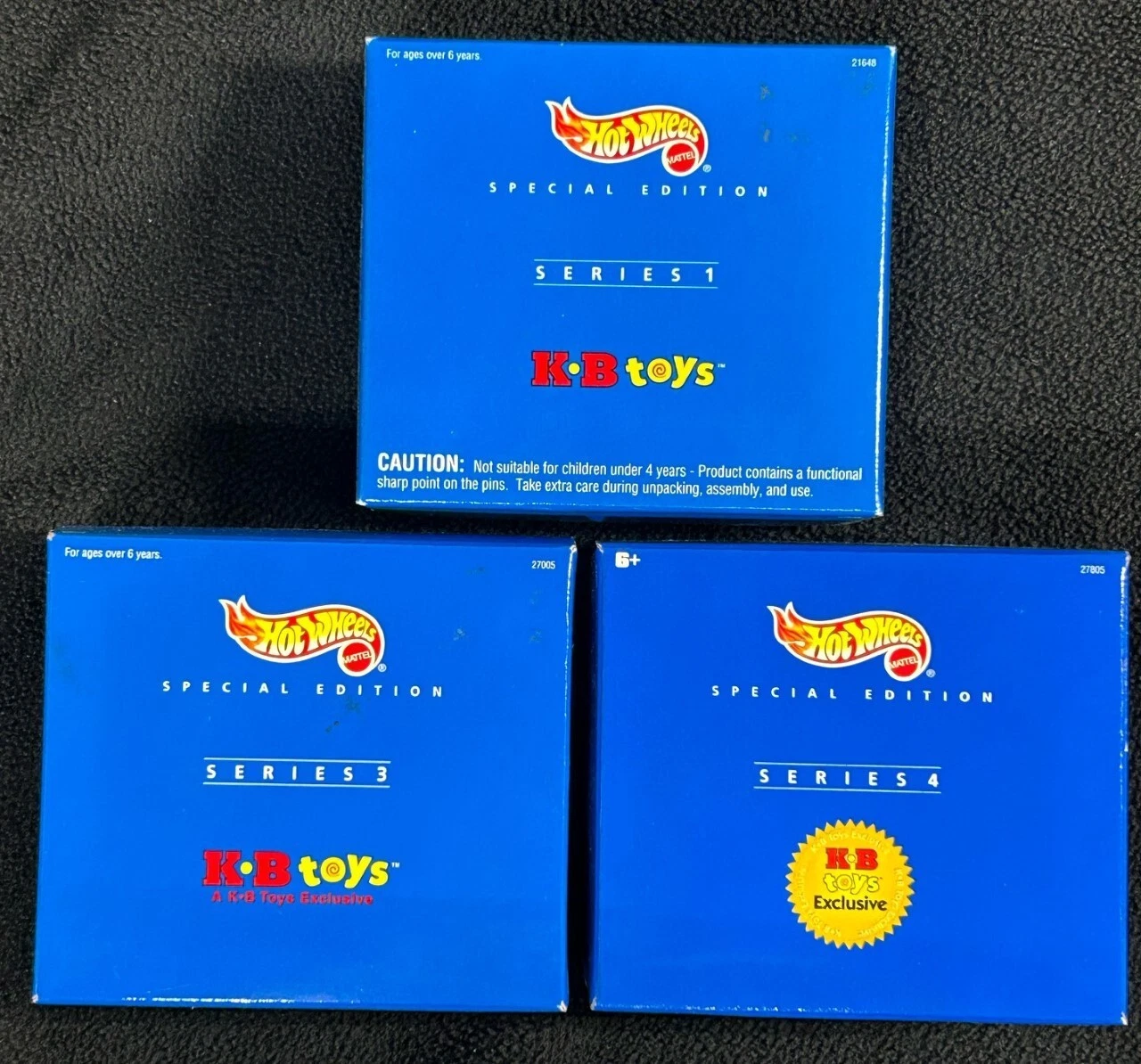 Hot Wheels 1998 1999 2000 KB Toys Exclusive Series 1, 2, (1 car missing) & 4
