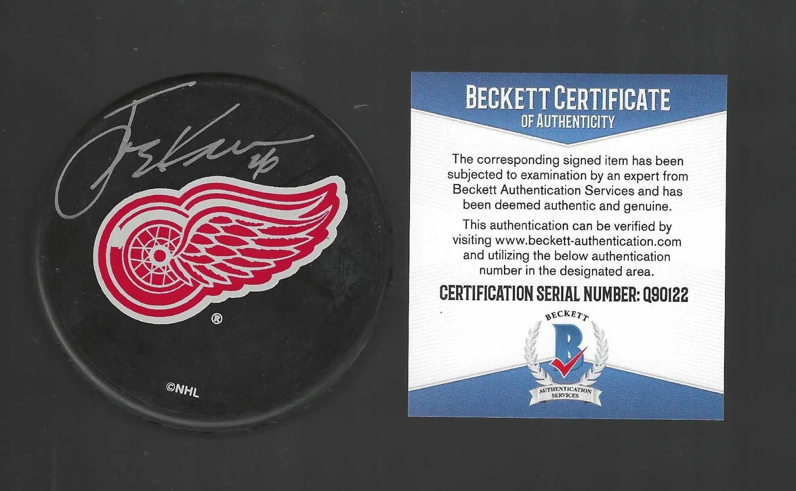 Joe Kocur Signed Detroit Red Wings Souvenir Puck Signed In Silver Beckett COA
