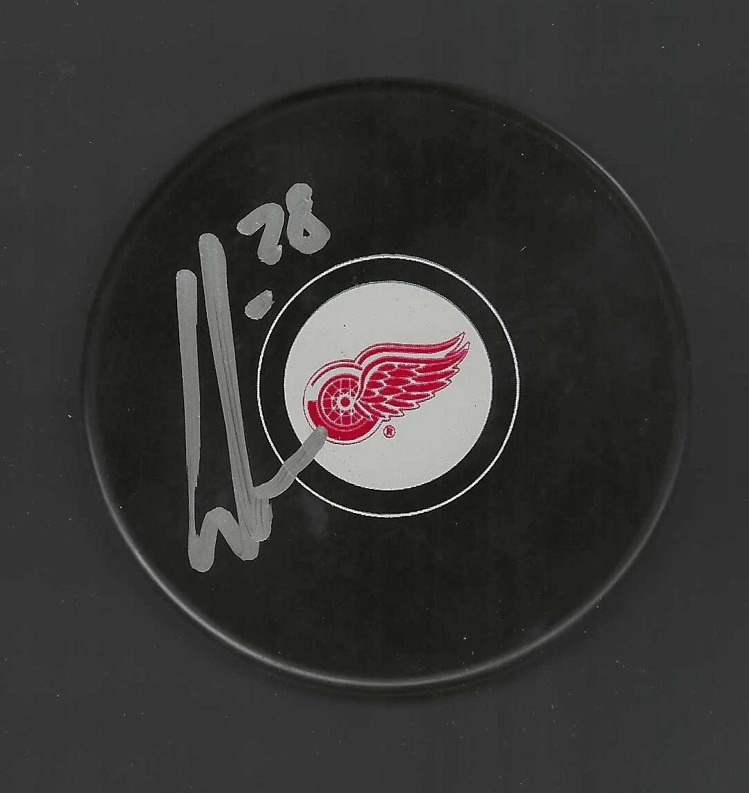Gustav Lindstrom Signed Detroit Red Wings Puck
