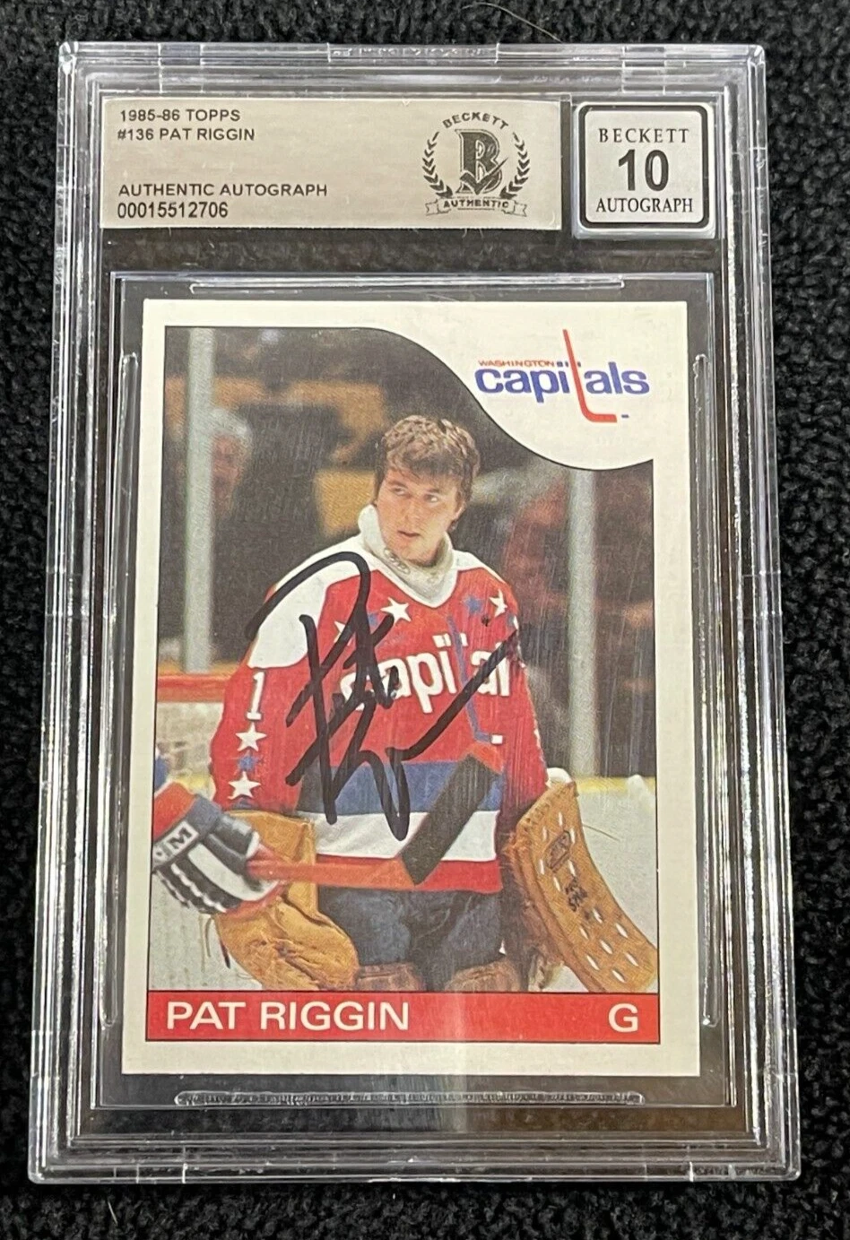 Pat Riggin Signed 1985/86 Topps Card #136 Capitals BAS Certified Auto Grade 10
