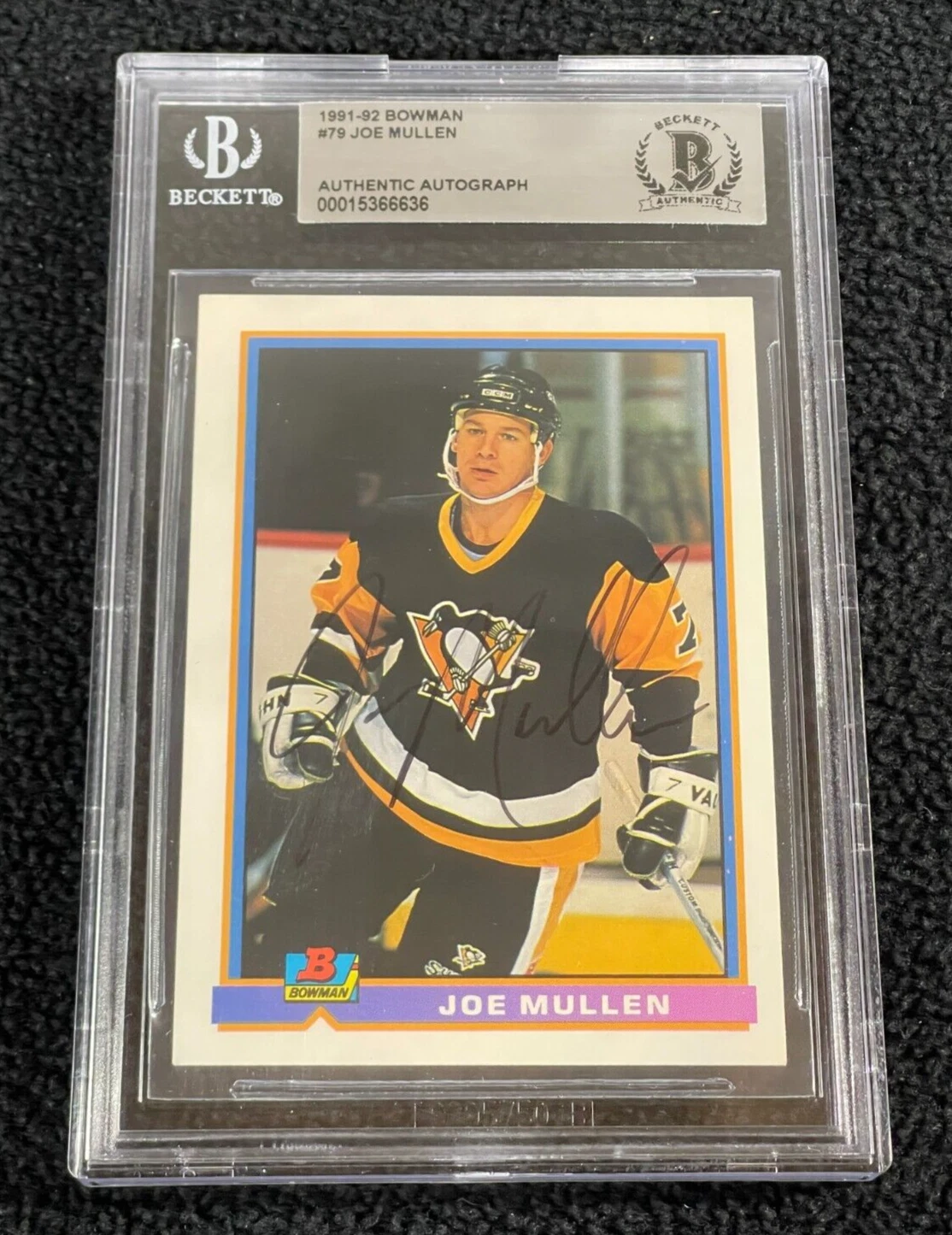 Joe Mullen Signed 1991/92 Bowman Card #79 Pittsburgh Penguins BAS Certified

