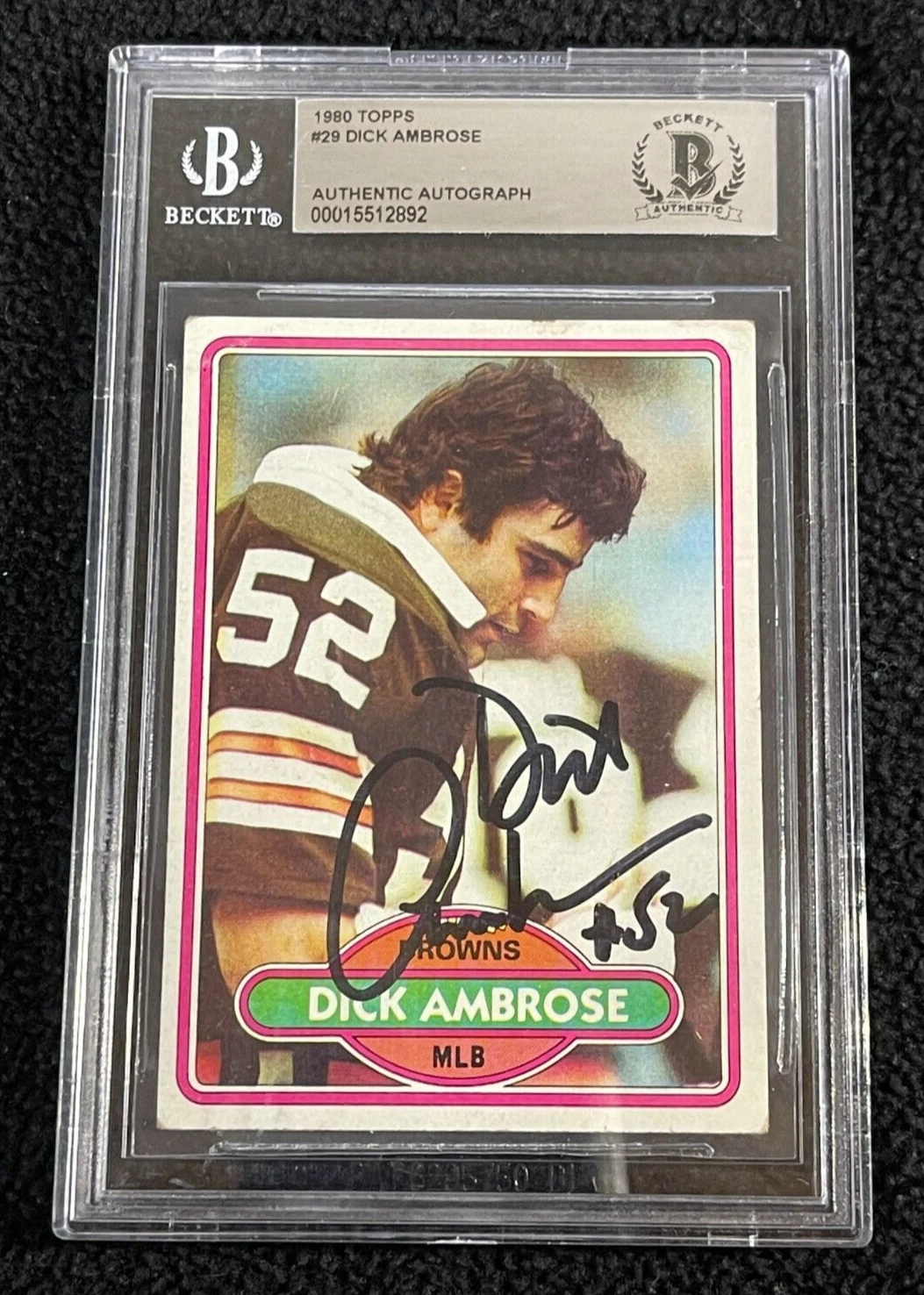 Dick Ambrose Signed 1980 Topps Card #29 Beckett Certified Cleveland Browns
