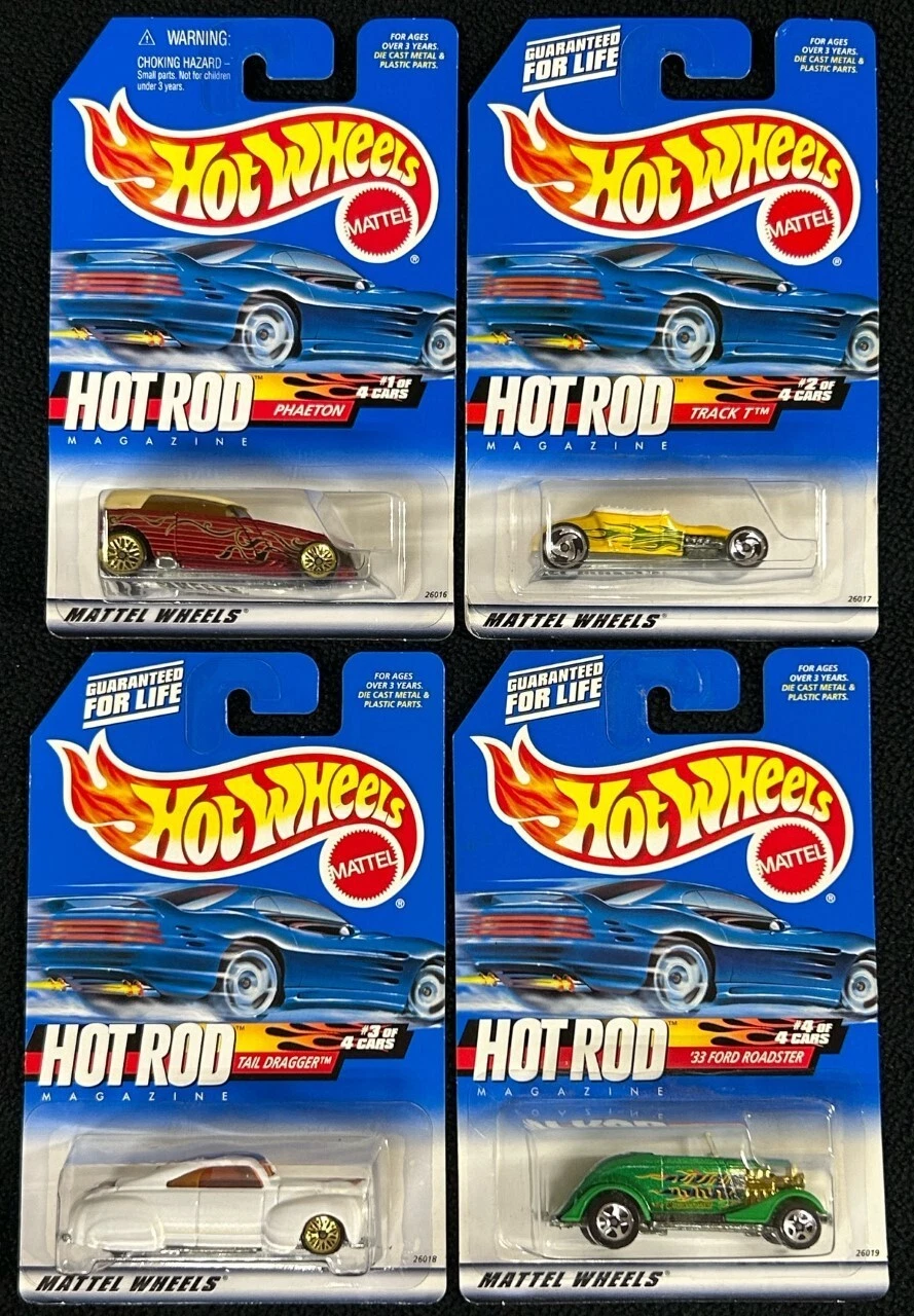 2000 Hot Wheels Hot Rod Magazine 4 Car Set Phaeton Track T Tail Dragger '33 Ford
