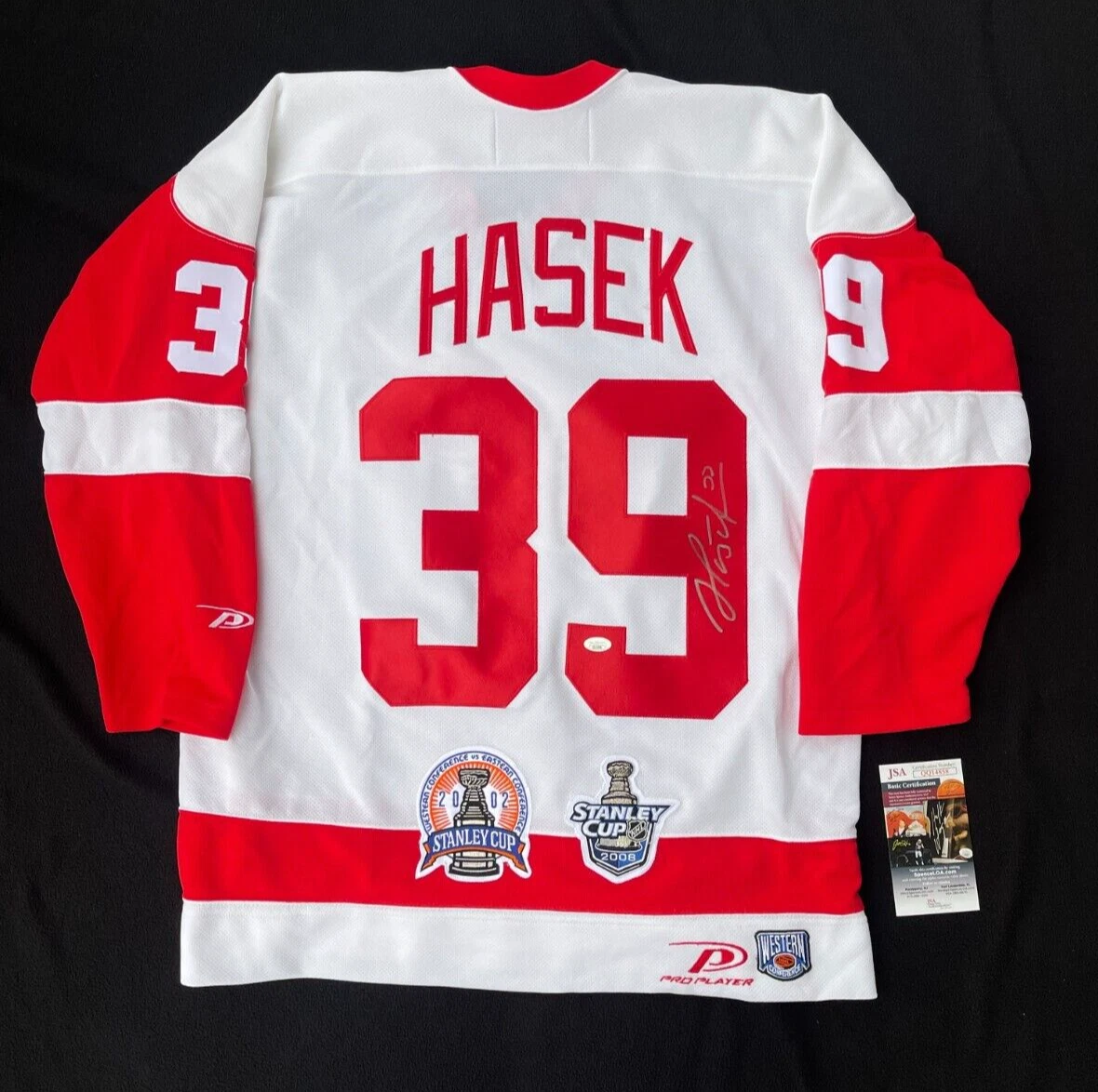 Dominik Hasek Signed Detroit Red Wings 2002 & 2008 Cup Pro Player Jersey JSA COA
