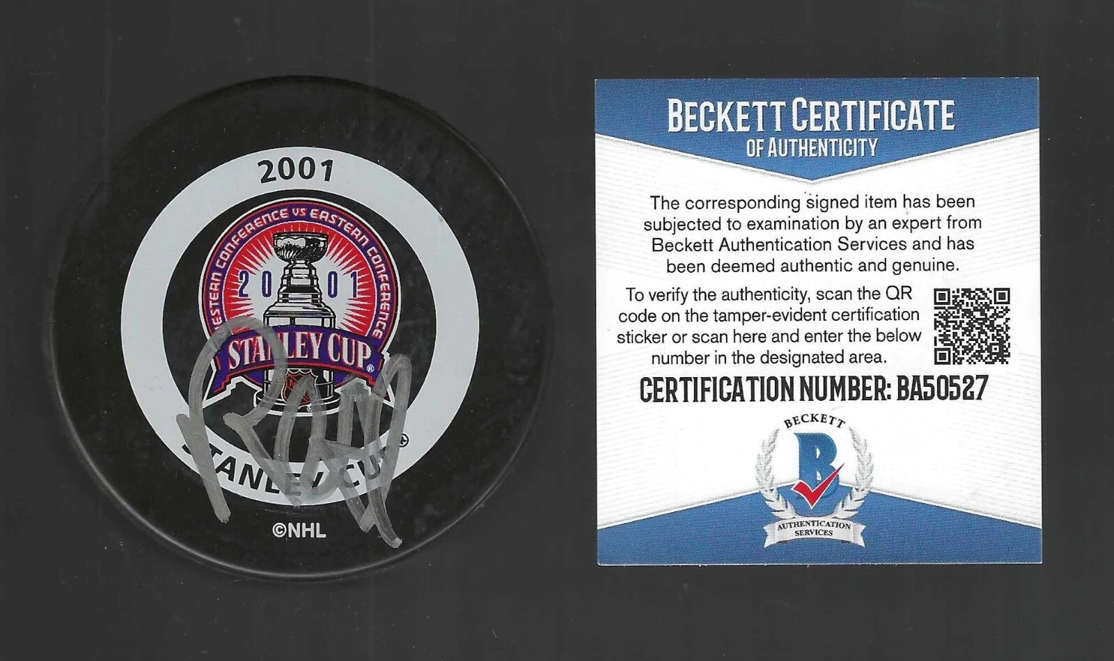 Rob Blake Signed Colorado Avalanche 2001 Stanley Cup Game Puck Beckett COA
