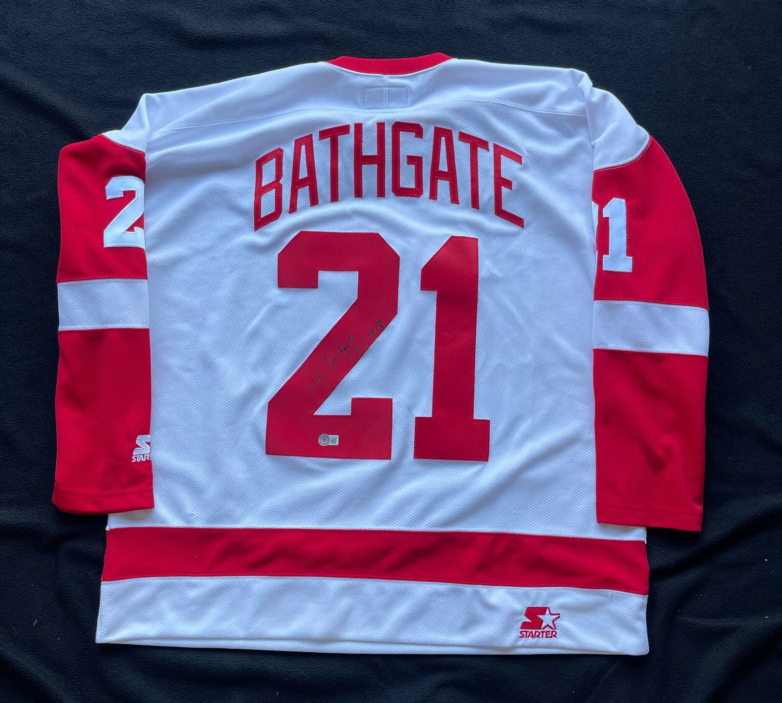 Andy Bathgate Signed Detroit Red Wings Starter Jersey BAS COA
