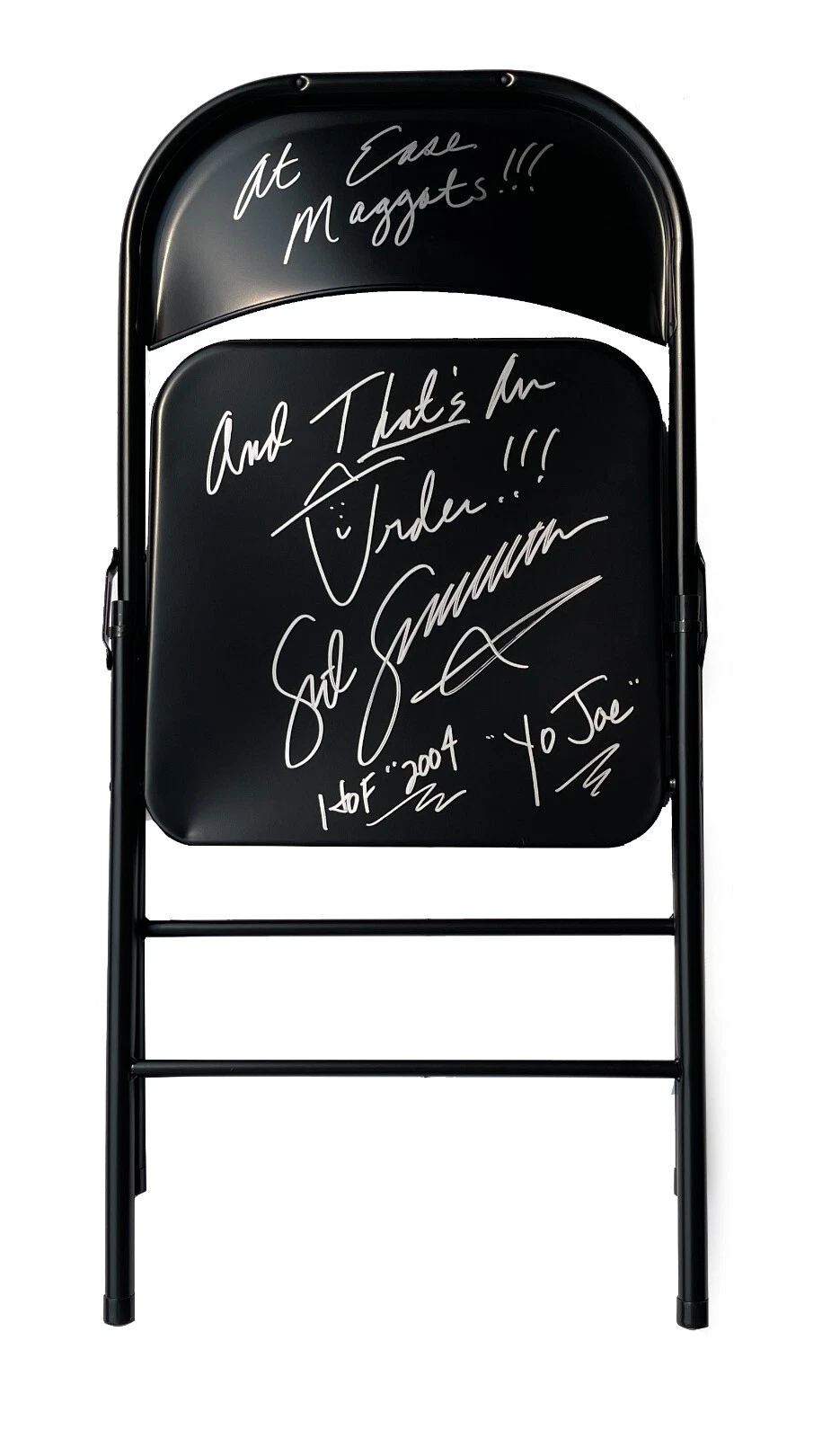 Sgt Slaughter Signed & Multi-Inscribed Illustrated Chair WWE JSA COA WWF GI Joe
