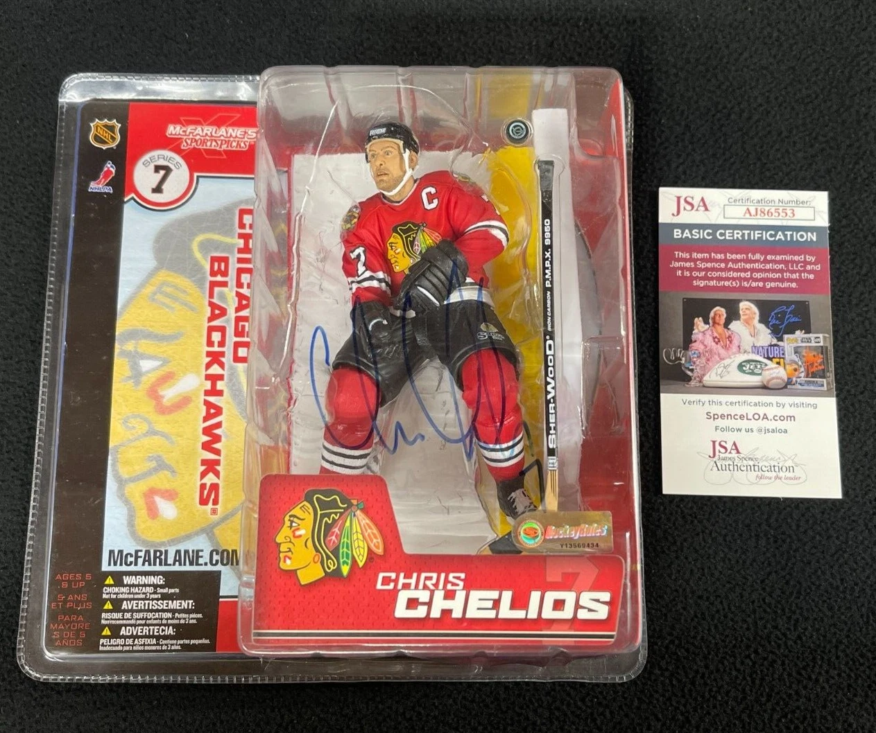 Chris Chelios Signed Chicago Blackhawks McFarlane Figure JSA COA
