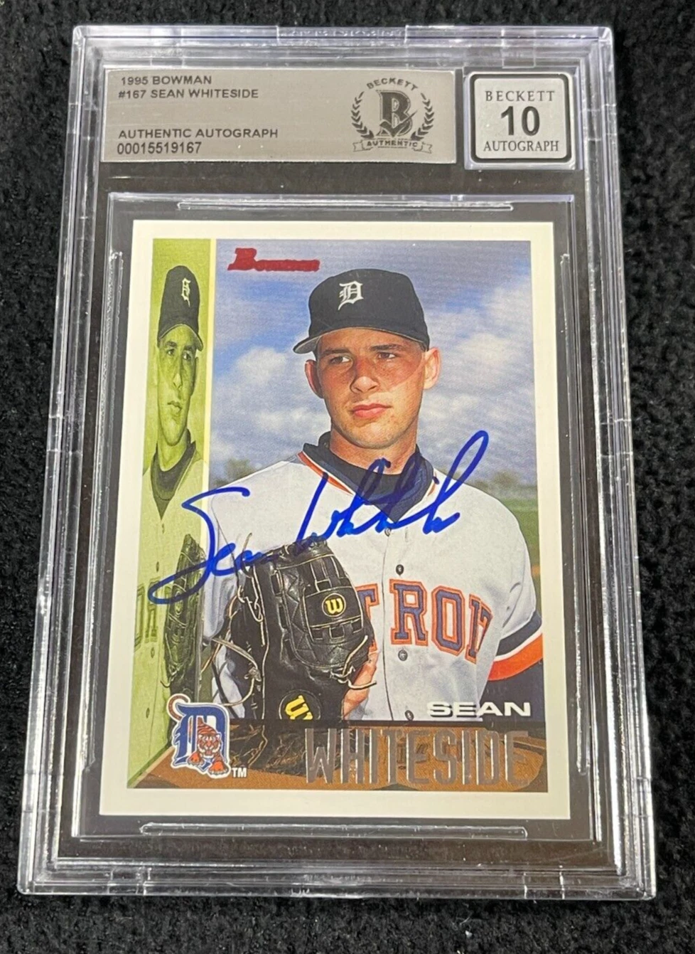 Sean Whiteside Signed 1995 Bowman Card #167 BAS Certified Tigers Auto Grade 10
