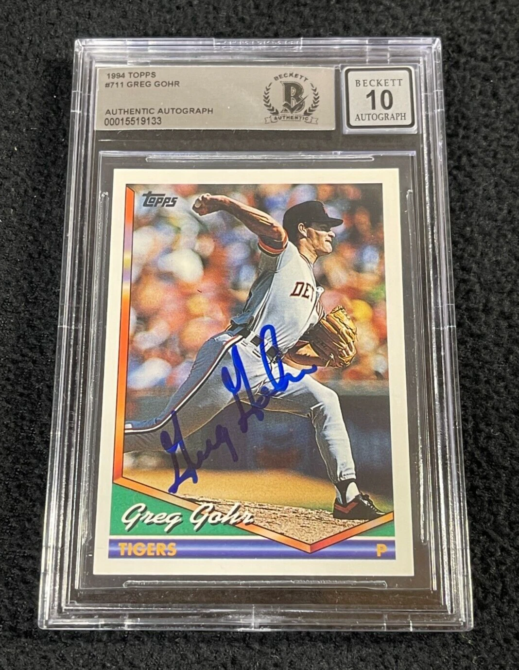 Greg Gohr Signed 1994 Bowman Card #711 BAS Certified Tigers Auto Grade 10
