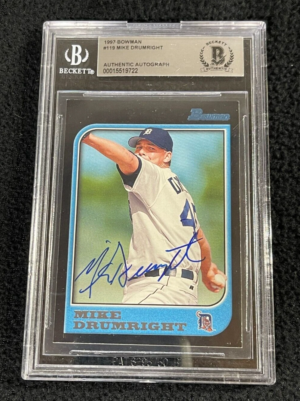 Mike Drumwright Signed 1997 Bowman Card #119 BAS Certified Detroit Tigers

