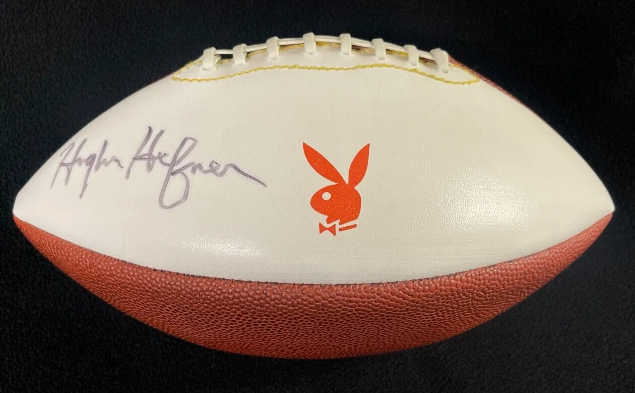 Hugh Hefner Signed Orange Playboy Bunny Football JSA LOA COA
