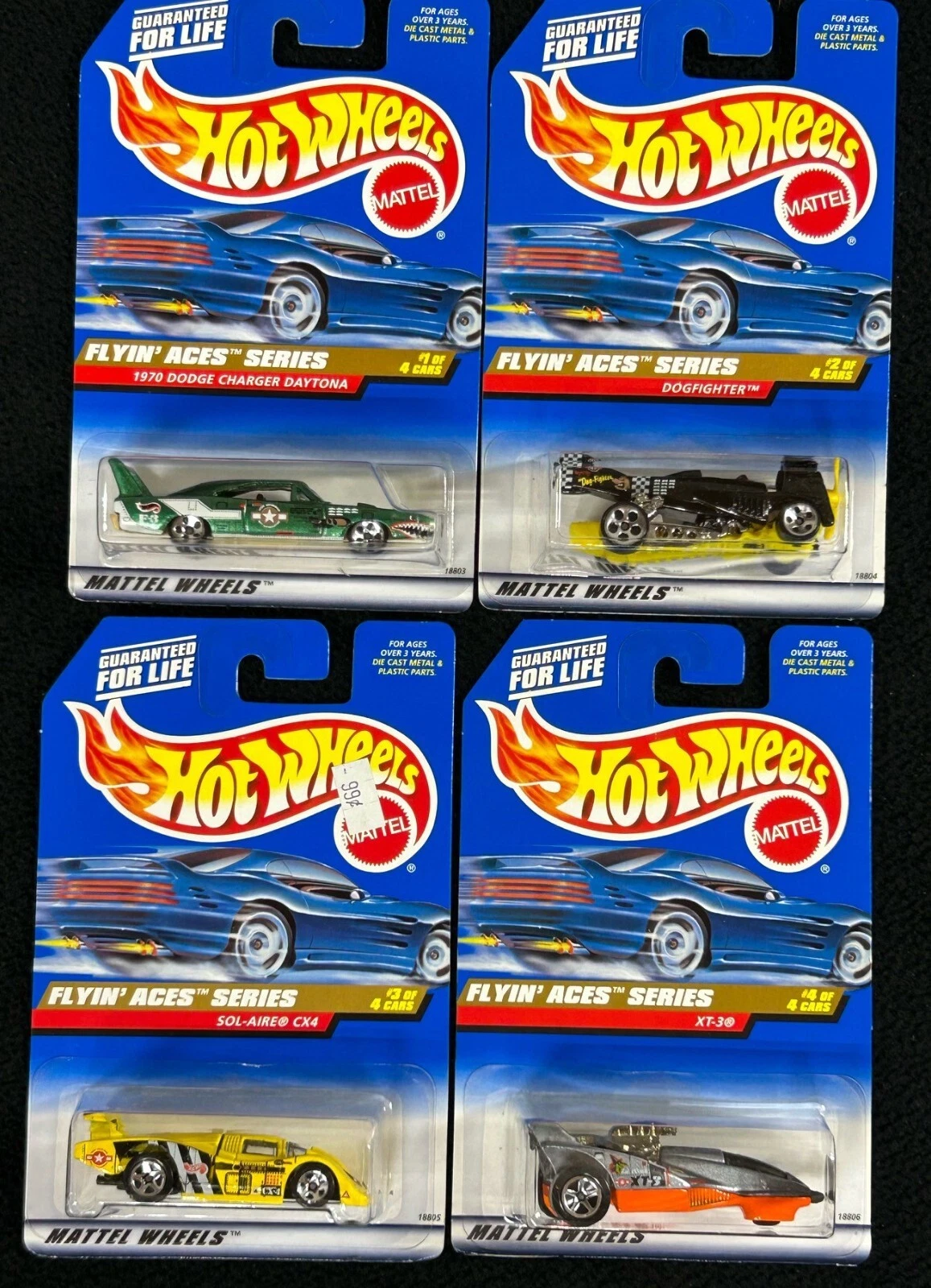 1997 Hot Wheels Flyin' Aces Series 4 Car Set Charger, Dogfighter ,Sol-Aire, XT-3
