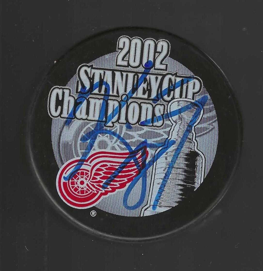 Kirk Maltby Signed Detroit Red Wings 2002 Stanley Cup Champions Puck Blue

