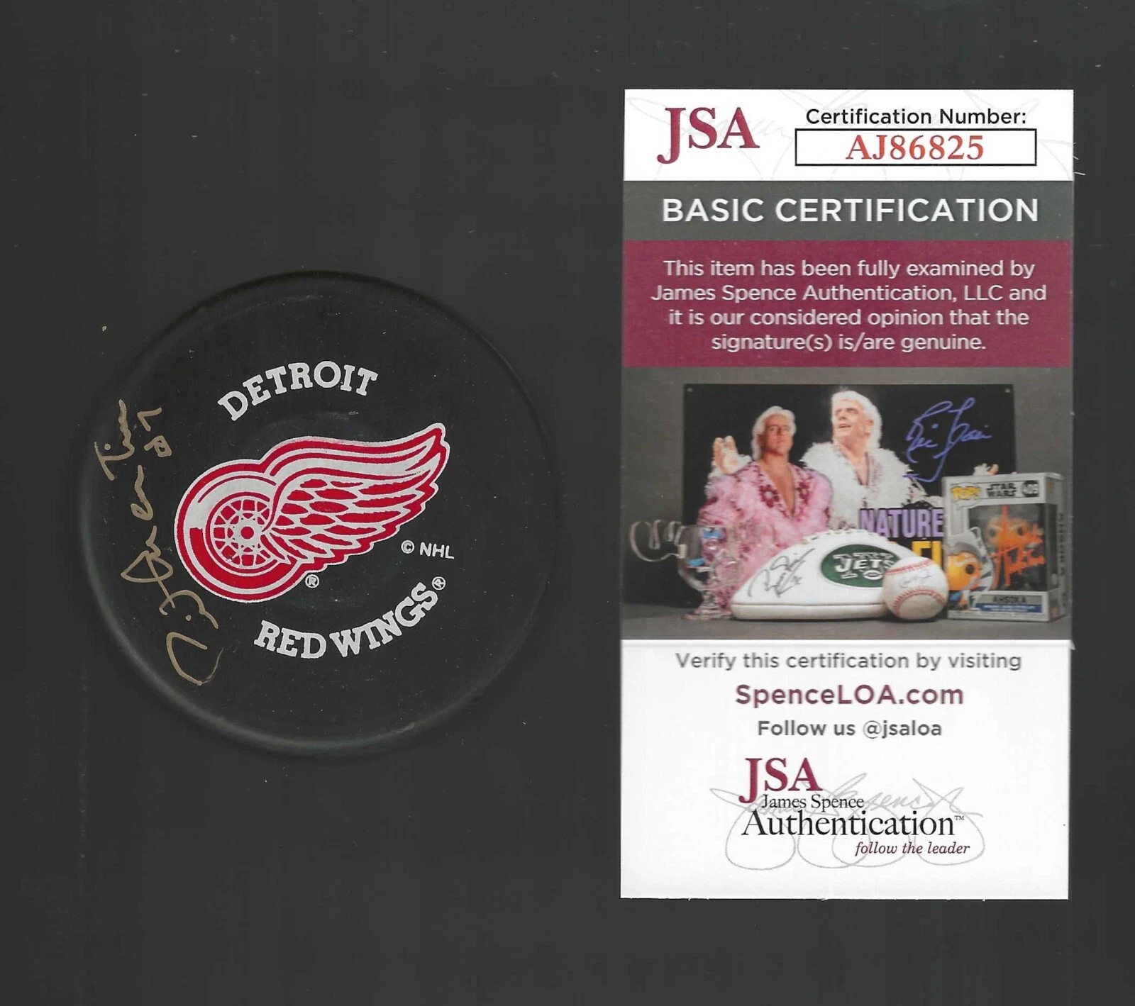 Pit Martin Signed Detroit Red Wings Trench Puck JSA COA Signed In Gold
