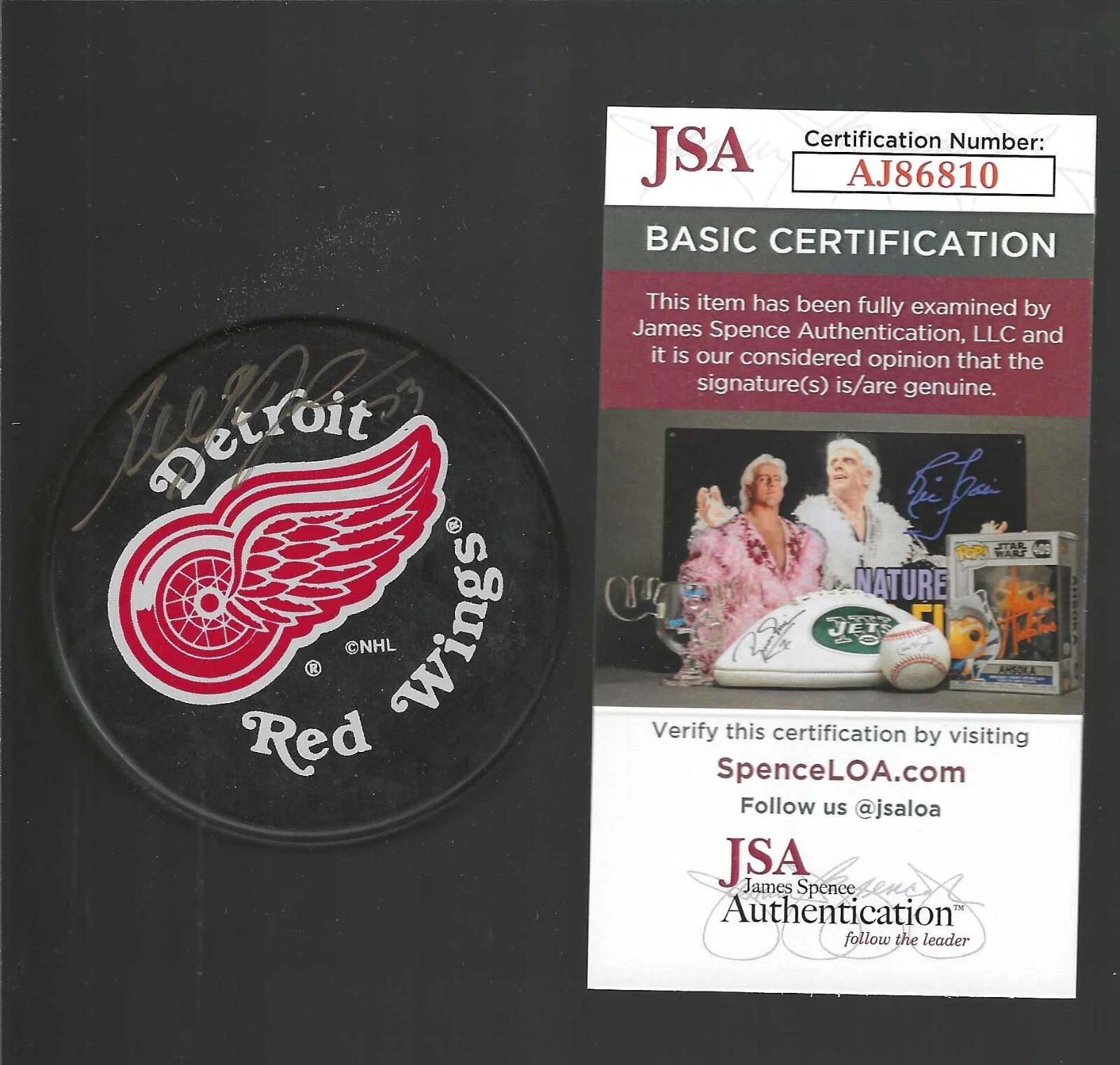 Greg Johnson Signed Detroit Red Wings Souvenir Puck JSA COA
