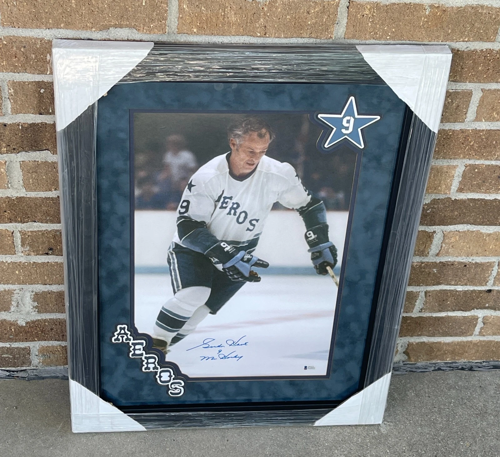 Gordie Howe Signed Framed Houston Aeros Poster Beckett COA
