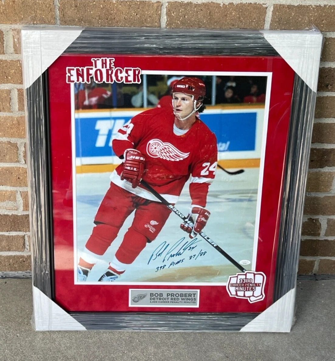 Bob Probert Signed & Inscribed Detroit Red Wings Framed 16x20 Photo JSA COA
