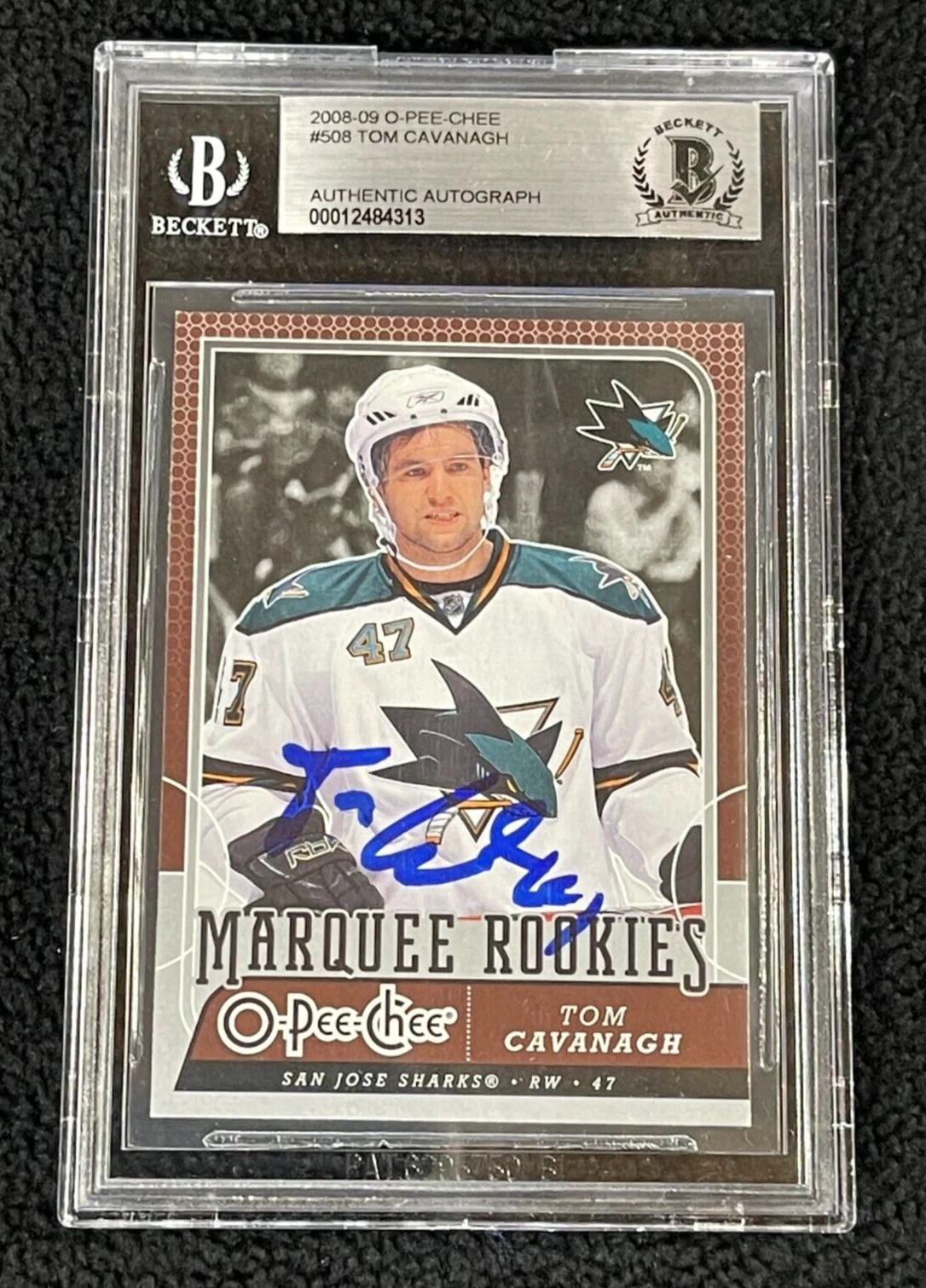 Tom Cavanagh Signed 2008/09 O-Pee-Chee Rookie Card #508 BAS Certified Sharks
