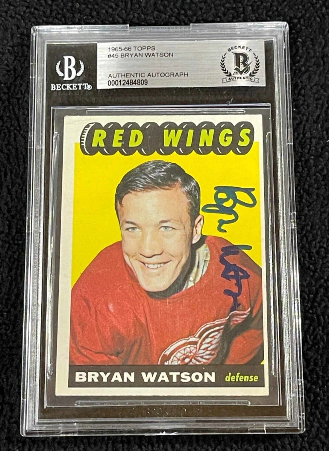 Bryan Watson Signed 1965/66 Topps Rookie Card #45 Beckett Certified Red Wings

