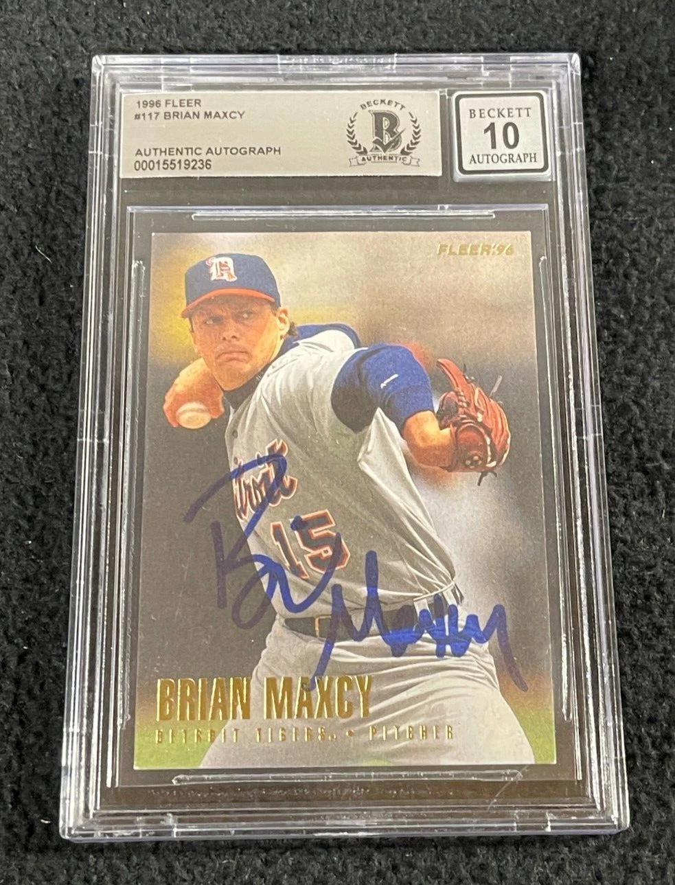 Brian Maxcy Signed 1996 Fleer Card #117 BAS Certified Auto Grade 10 Tigers
