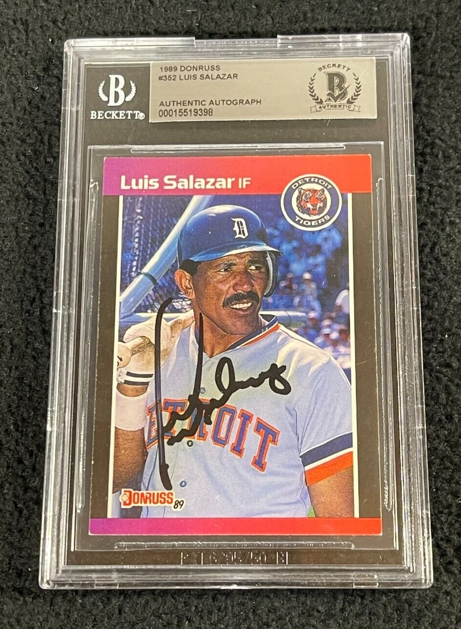 Luis Salazar Signed 1989 Donruss Card #352 BAS Certified Detroit tigers
