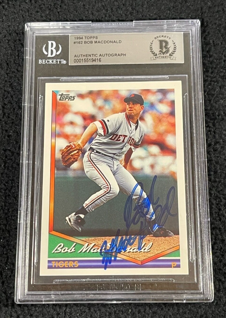 Bob MacDonald Signed 1994 Topps Card #162 BAS Certified Detroit tigers
