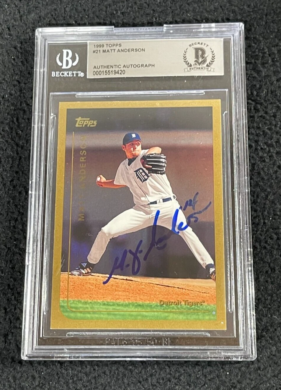 Matt Anderson Signed 1999 Topps Card #21 BAS Certified Detroit tigers
