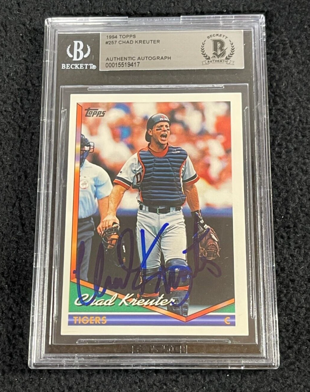 Chad Krueter Signed 1994 Topps Card #257 BAS Certified Detroit tigers
