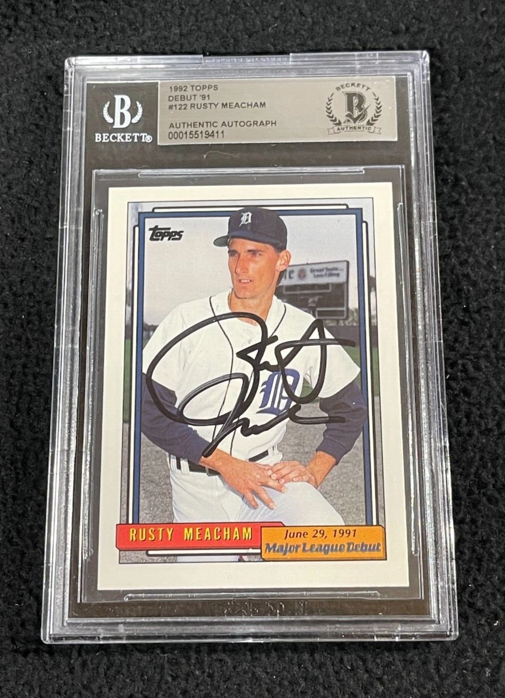 Rusty Meacham Signed 1992 Topps Card #122 BAS Certified Detroit Tigers
