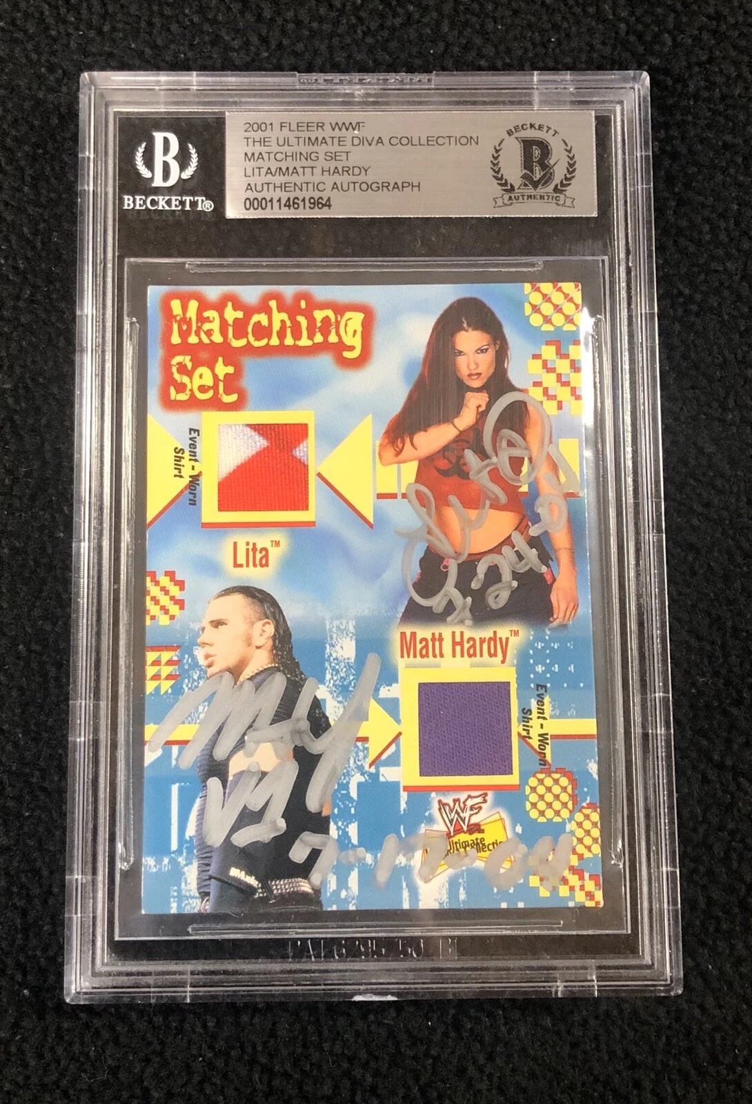 Matt Hardy & Lita Signed Fleer WWF Diva Collection Shirt Card Beckett Certified
