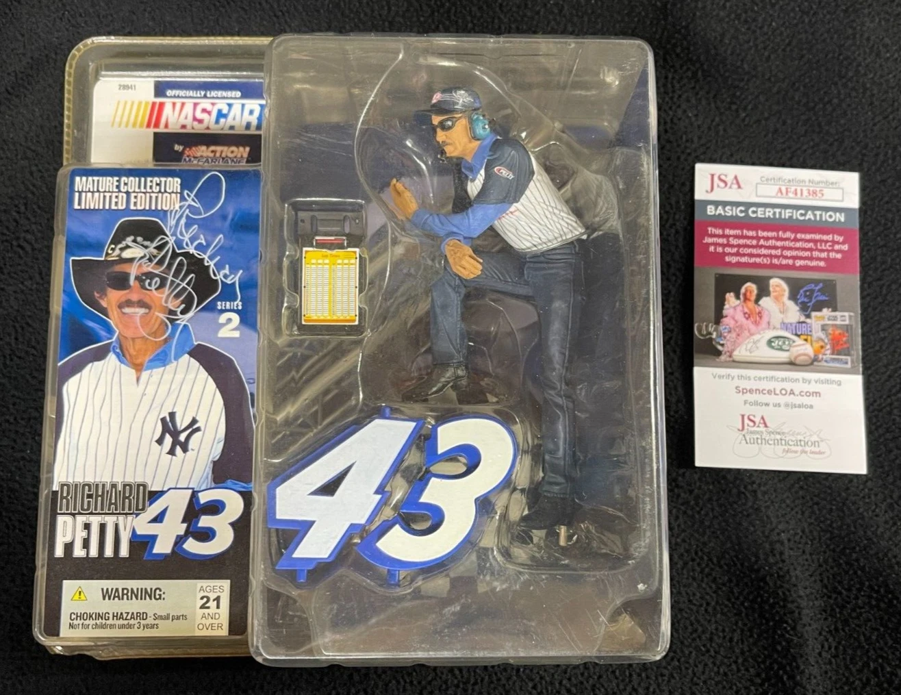 Richard Petty Signed In White NASCAR McFarlane Action Figure JSA COA
