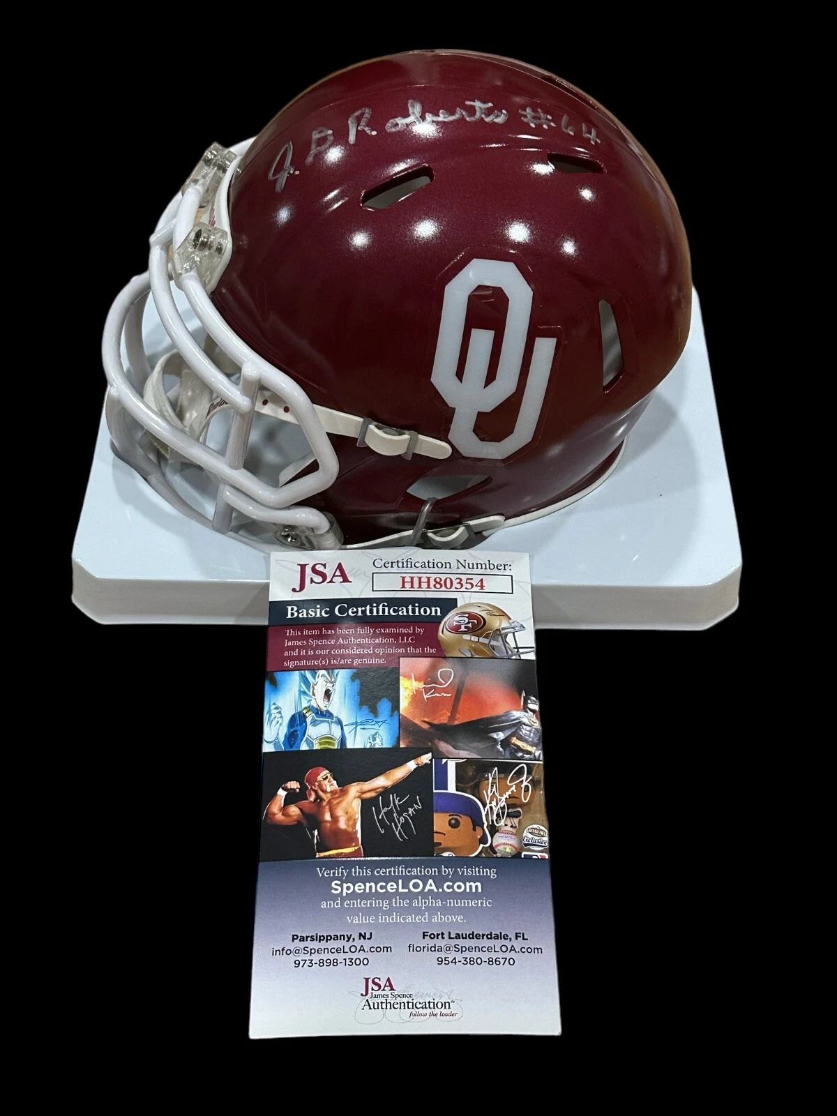 J. D. Roberts Oklahoma Sooners Outland Trophy Signed Autograph Mini Helmet JSA
