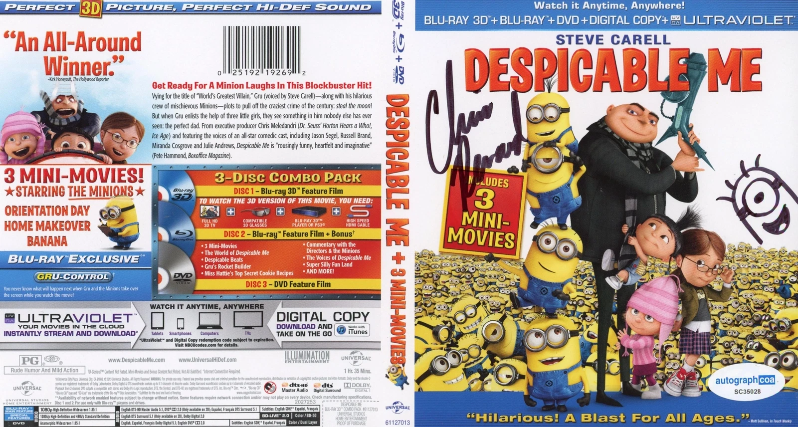 CHRIS RENAUD “DESPICABLE ME” AUTOGRAPH SIGNED MINION SKETCH BLU-RAY DVD COVER COLLECTIBLE MEMORABILIA