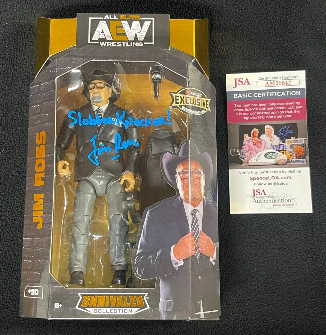 Jim Ross Signed & Inscribed AEW Ringside Exclusive Action Figure JSA COA WWE WWF

