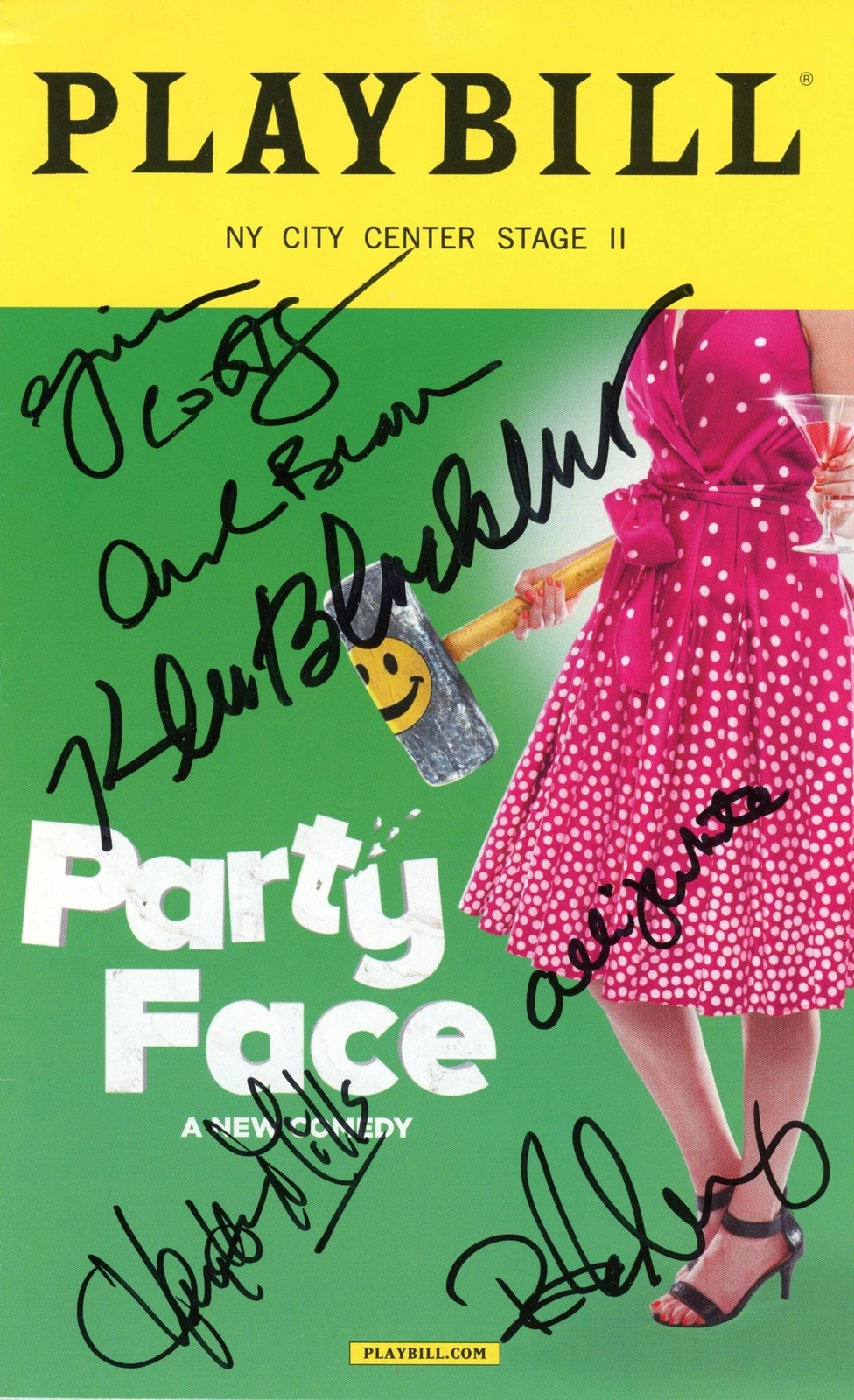 “PARTY FACE” CAST AUTOGRAPHS SIGNED OFF-BROADWAY PLAYBILL – HAYLEY MILLS +5 ACOA COLLECTIBLE MEMORABILIA
