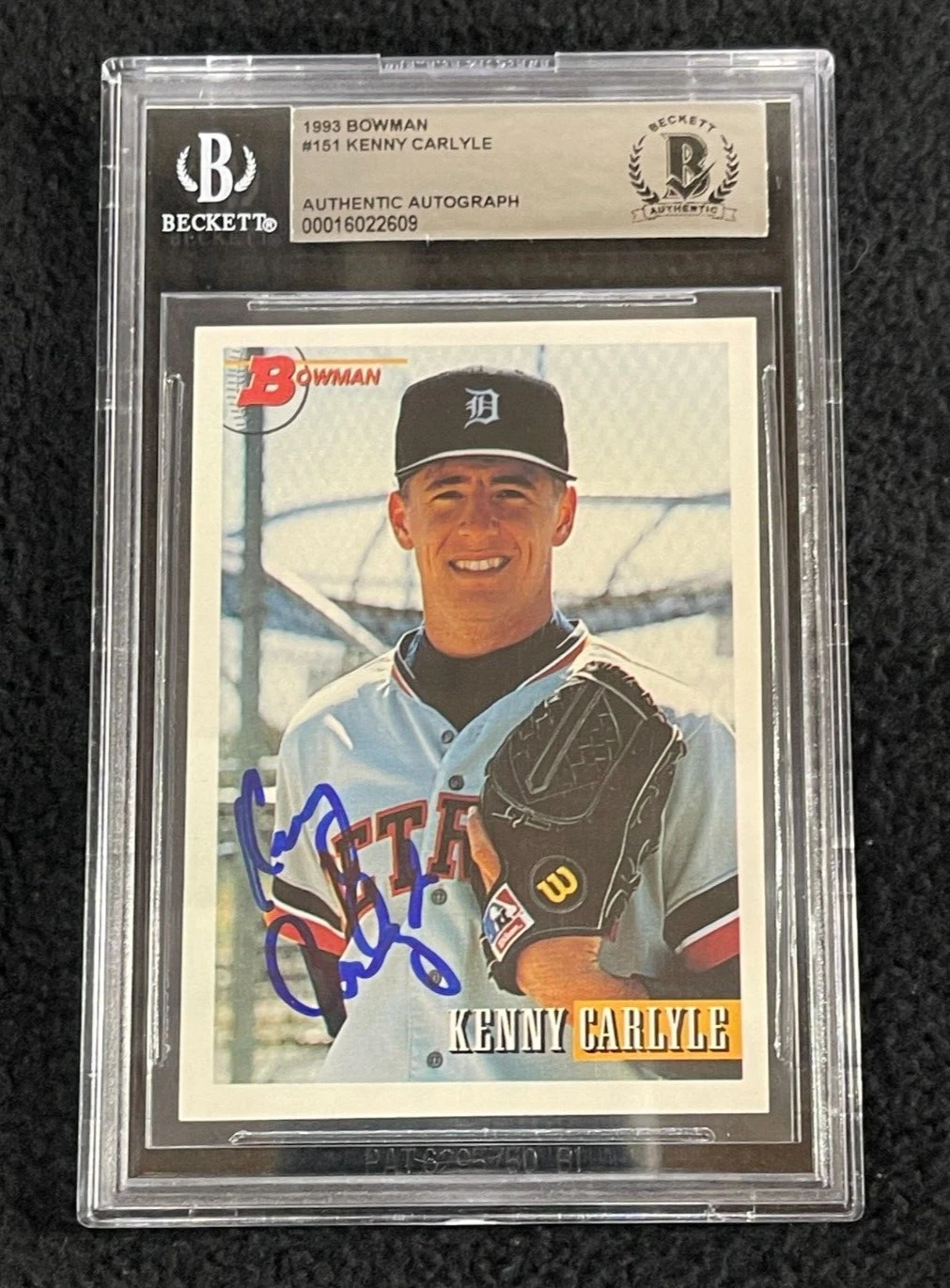 Kenny Carlyle Signed 1993 Bowman Card #151 BAS Certified Tigers
