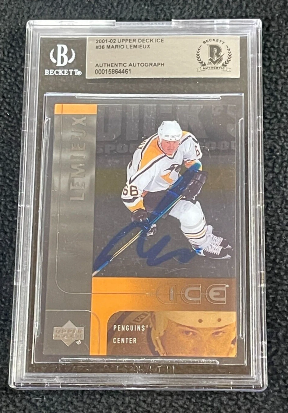Mario Lemieux Signed 2001/02 Upper Deck Ice Card #36 Beckett Certified Penguins
