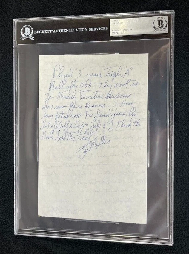 Les Mueller Signed Handwritten Letter Autograph Beckett Certified Detroit Tigers
